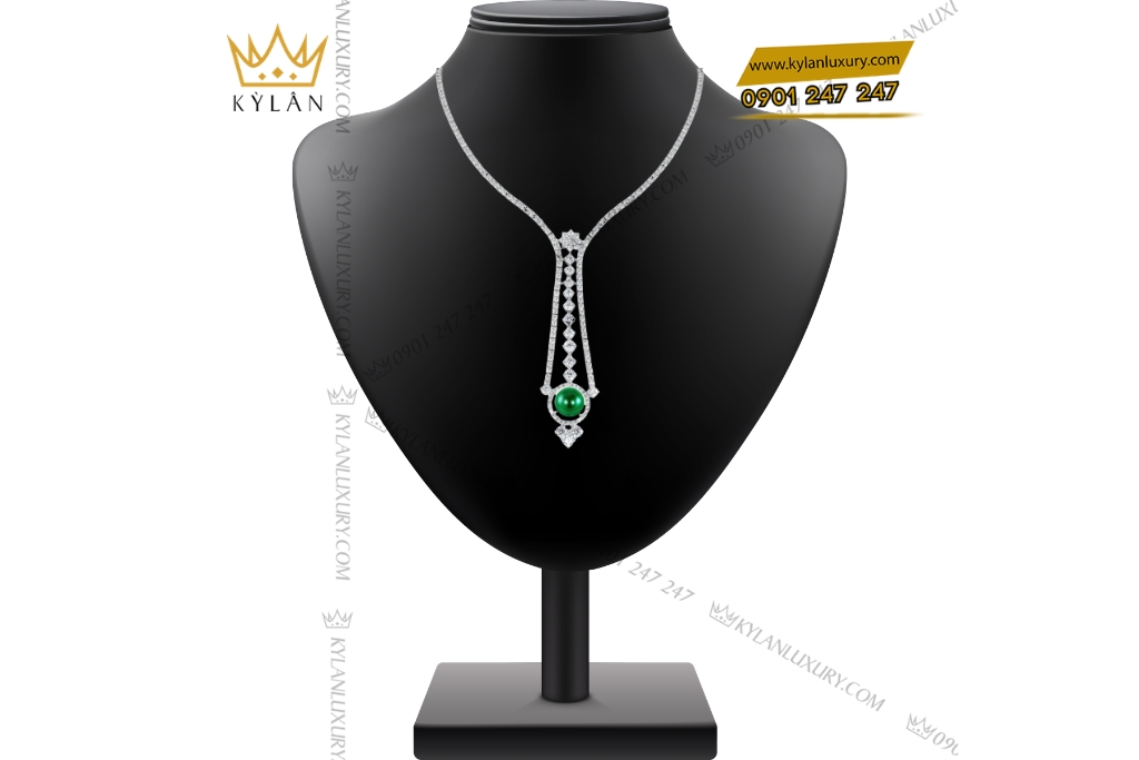 Kỳ Lân Luxury Day chuyen vang trang Au750 dinh kim cuong va ngoc luc bao 2 Dây chuyền vàng trắng Au750 đính kim cương và ngọc lục bảo