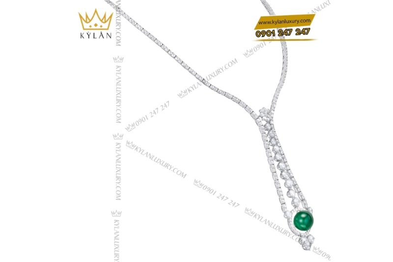 Dây chuyền vàng trắng Au750 đính kim cương và ngọc lục bảo