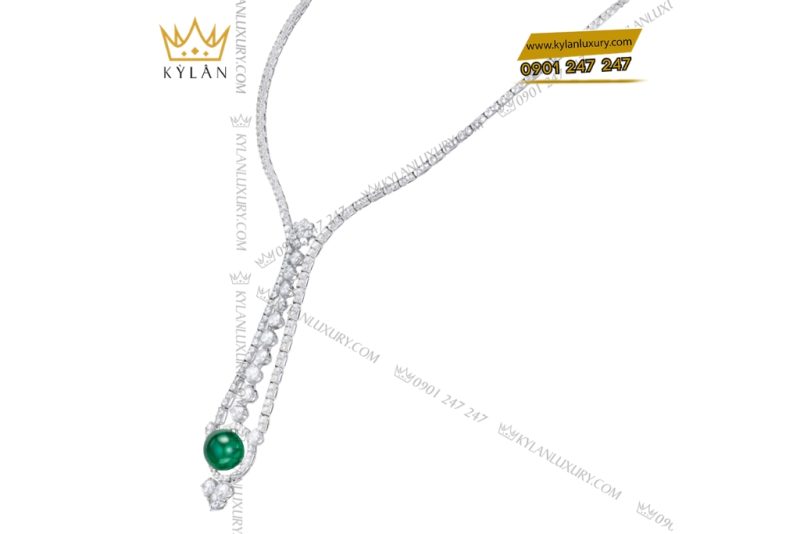Dây chuyền vàng trắng Au750 đính kim cương và ngọc lục bảo