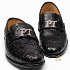 Giày da cá Alligator nâu đính logo PT vàng full kim cương