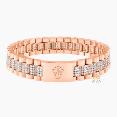 Lắc tay Rolex vàng hồng Au750 đính 4 hàng kim cương