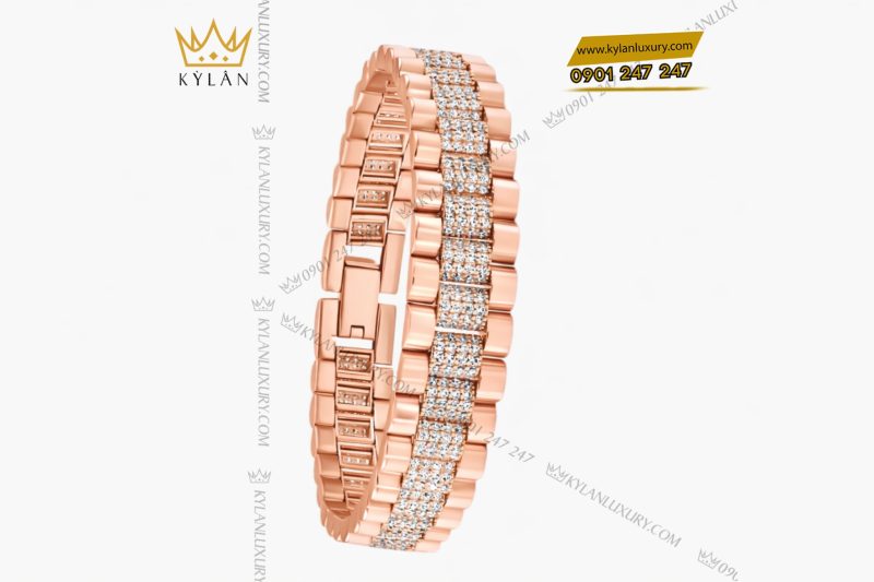 Lắc tay Rolex vàng hồng Au750 đính 4 hàng kim cương