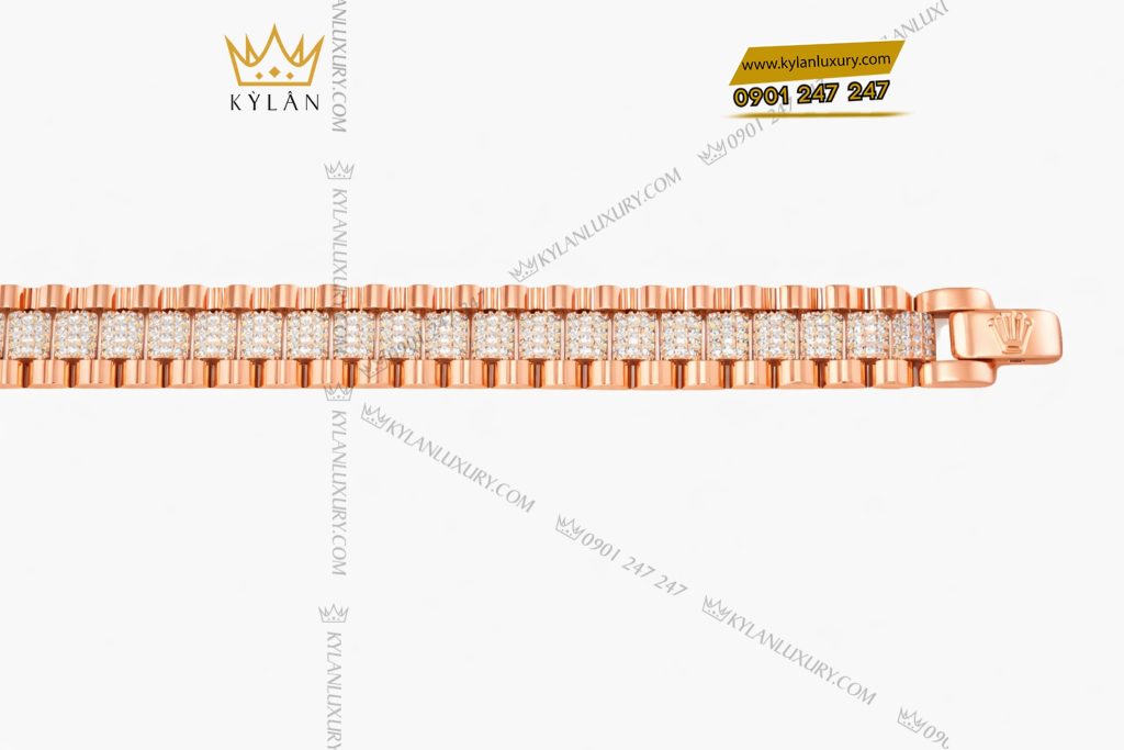 Kỳ Lân Luxury Lac tay Rolex vang hong Au750 dinh 4 hang kim cuong 5 Lắc tay Rolex vàng hồng Au750 đính 4 hàng kim cương