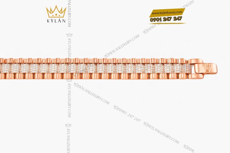 Lắc tay Rolex vàng hồng Au750 đính 4 hàng kim cương