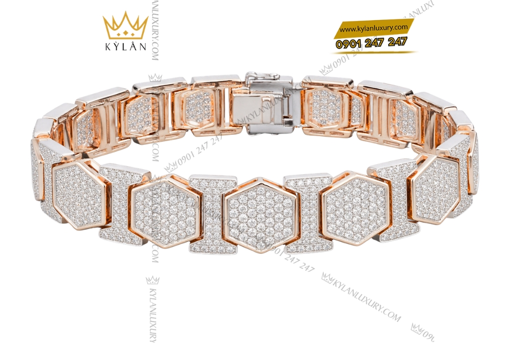 Lắc tay vàng hồng Au750 đính kim cương