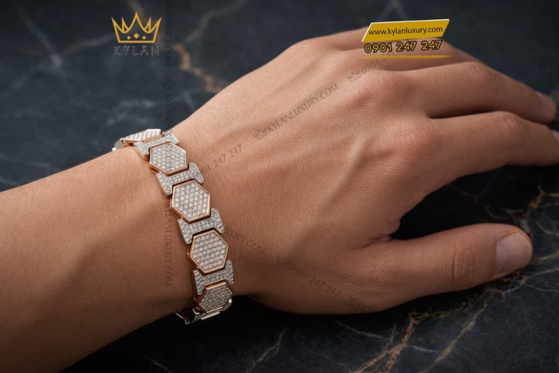 Lắc tay vàng hồng Au750 đính kim cương