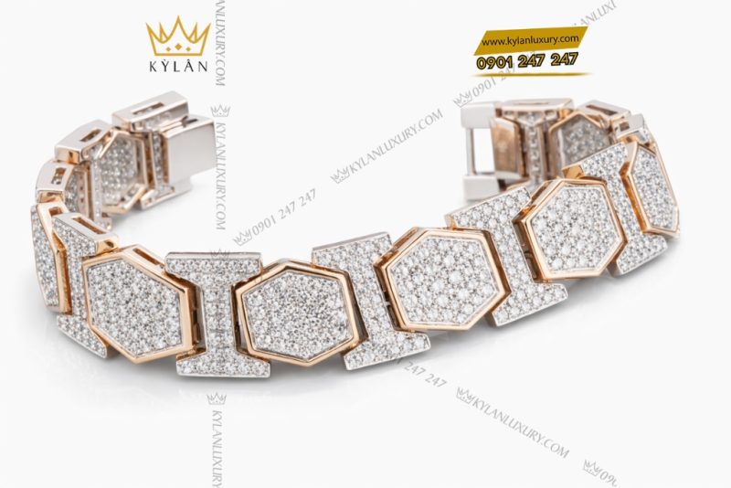 Lắc tay vàng hồng Au750 đính kim cương