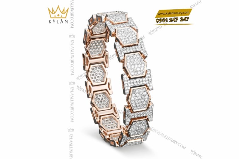 Lắc tay vàng hồng Au750 đính kim cương