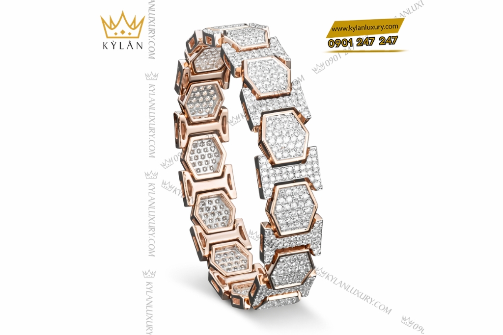 Kỳ Lân Luxury Lac tay vang hong Au750 dinh kim cuong 4 2 Lắc tay vàng hồng Au750 đính kim cương