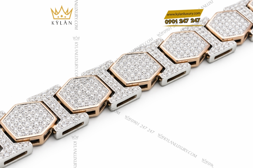 Kỳ Lân Luxury Lac tay vang hong Au750 dinh kim cuong 5 2 Lắc tay vàng hồng Au750 đính kim cương