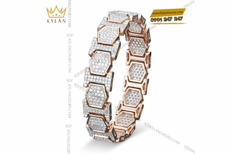 Lắc tay vàng hồng Au750 đính kim cương