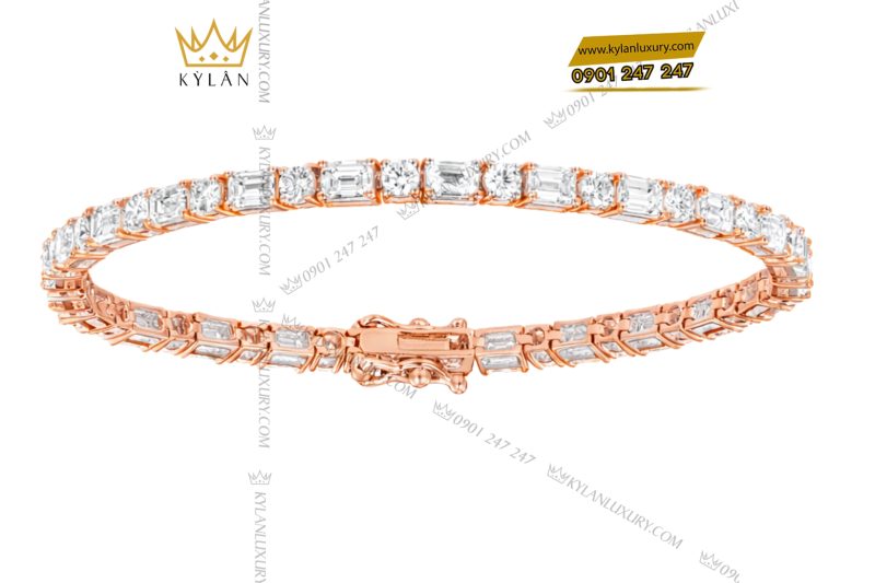Lắc tay vàng hồng Au750 đính kim cương