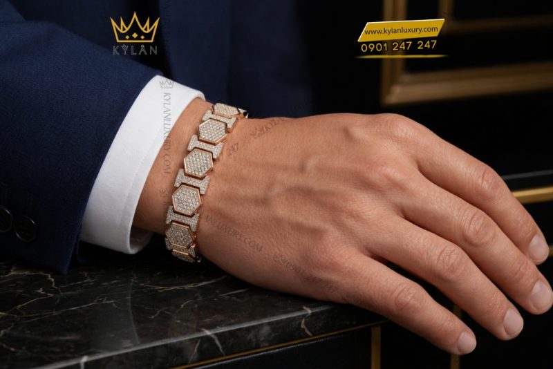 Lắc tay vàng hồng Au750 đính kim cương