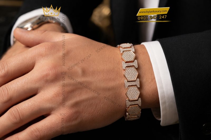 Lắc tay vàng hồng Au750 đính kim cương