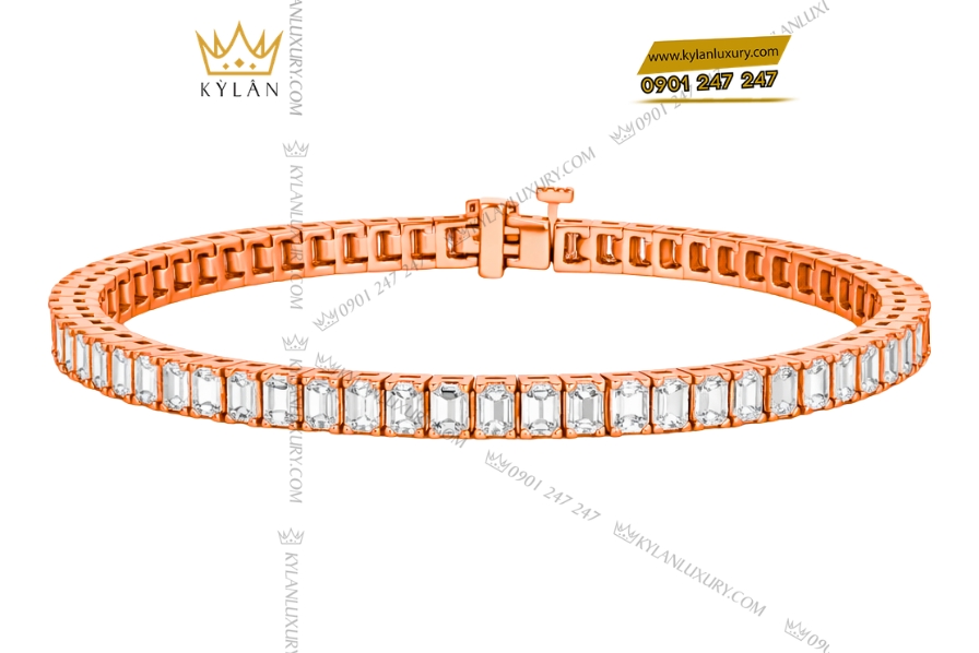 Lắc tay vàng hồng Au750 đính kim cương baguette