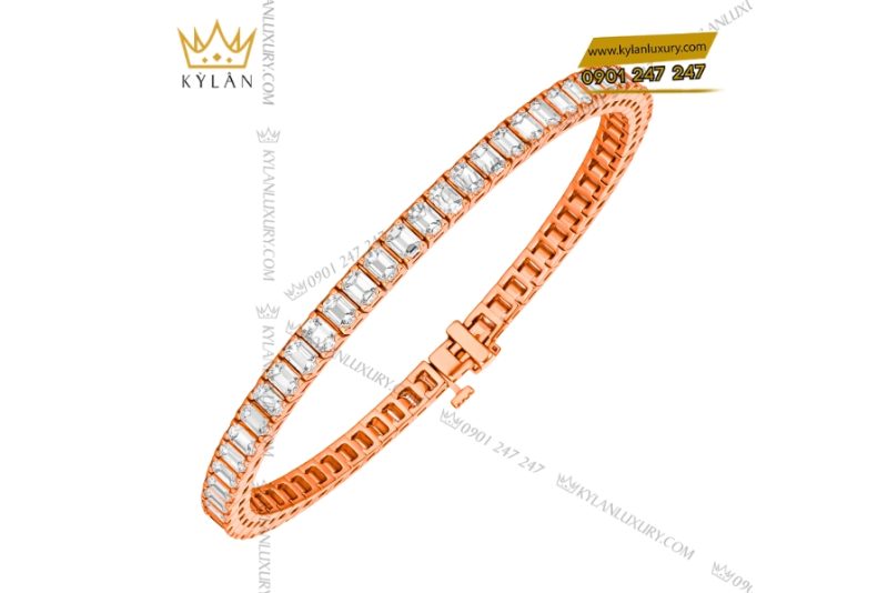 Lắc tay vàng hồng Au750 đính kim cương baguette