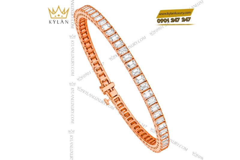 Lắc tay vàng hồng Au750 đính kim cương baguette