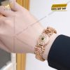 Lắc tay vàng hồng Au750 đính kim cương và ngọc lục bảo