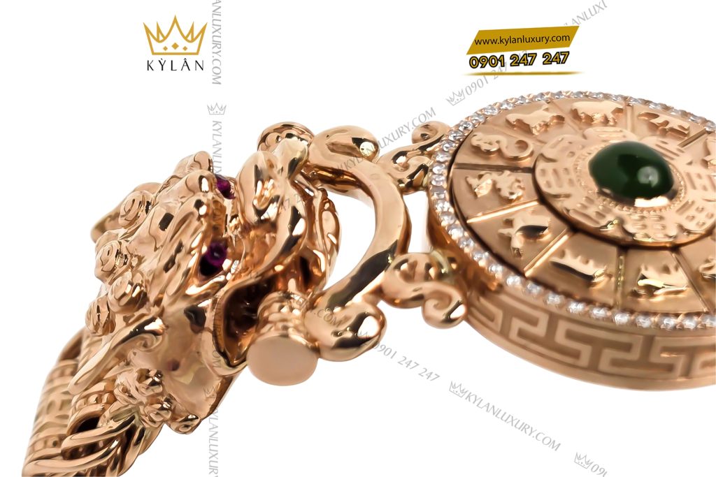 Kỳ Lân Luxury Lac tay vang hong Au750 dinh kim cuong va ngoc luc bao 5 Lắc tay vàng hồng Au750 đính kim cương và ngọc lục bảo