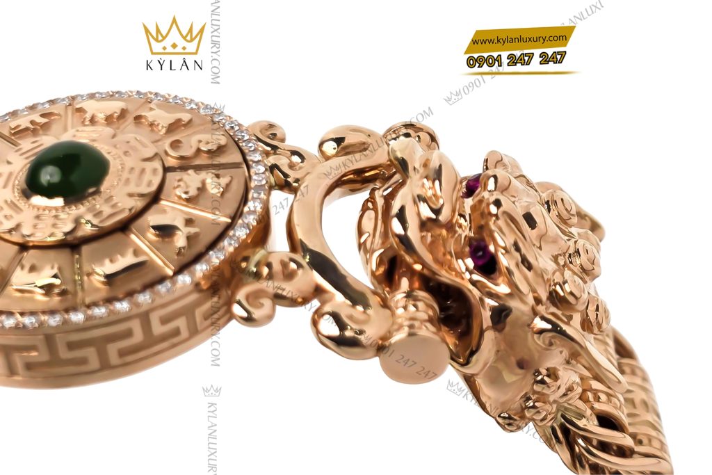 Kỳ Lân Luxury Lac tay vang hong Au750 dinh kim cuong va ngoc luc bao 6 Lắc tay vàng hồng Au750 đính kim cương và ngọc lục bảo