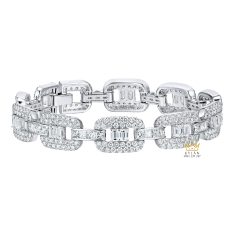 Lắc tay vàng trắng Au750 đính kim cương