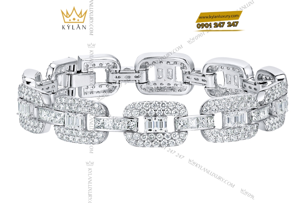 Lắc tay vàng trắng Au750 đính kim cương