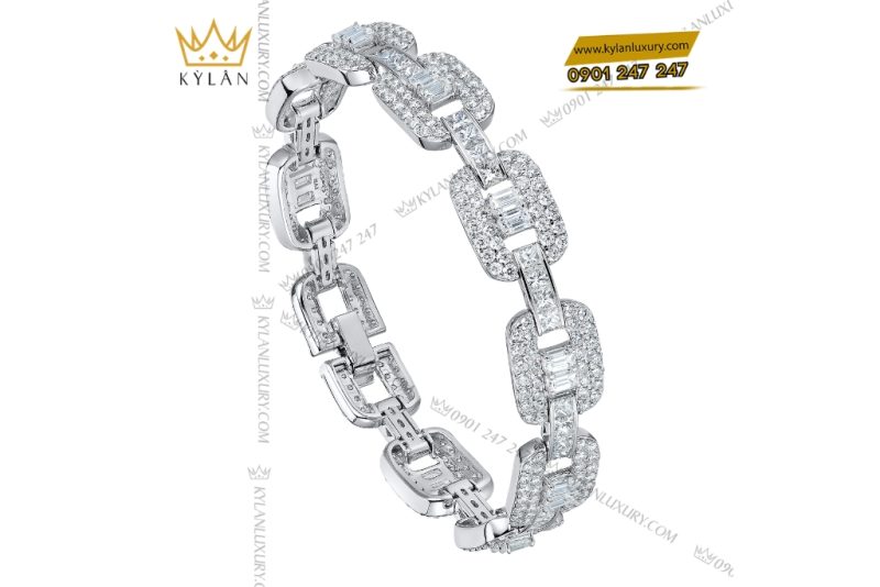 Lắc tay vàng trắng Au750 đính kim cương