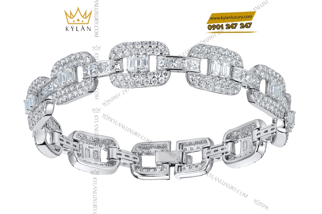 Kỳ Lân Luxury Lac tay vang trang Au750 dinh kim cuong 4 Lắc tay vàng trắng Au750 đính kim cương