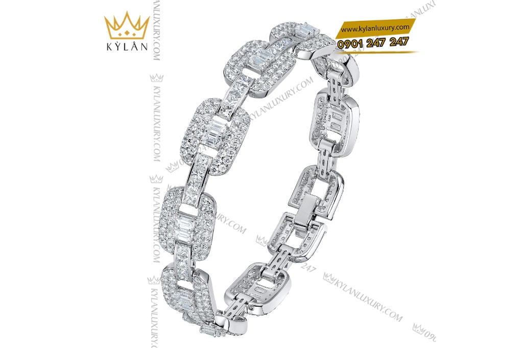 Kỳ Lân Luxury Lac tay vang trang Au750 dinh kim cuong 5 Lắc tay vàng trắng Au750 đính kim cương