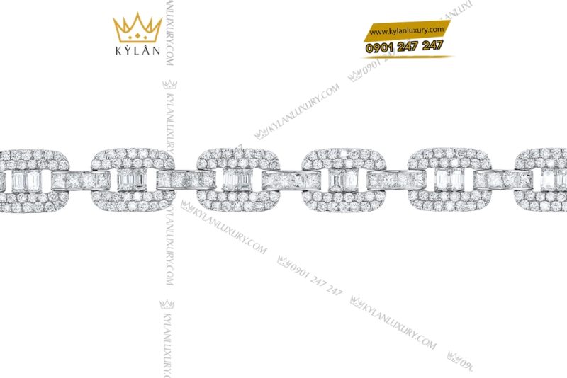 Lắc tay vàng trắng Au750 đính kim cương