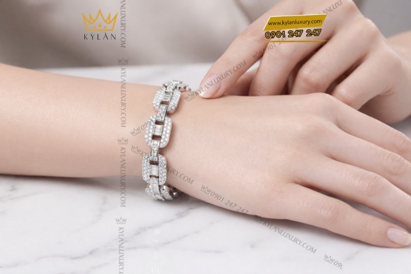 Lắc tay vàng trắng Au750 đính kim cương