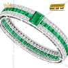 Lắc tay vàng trắng Au750 đính kim cương và ngọc lục bảo