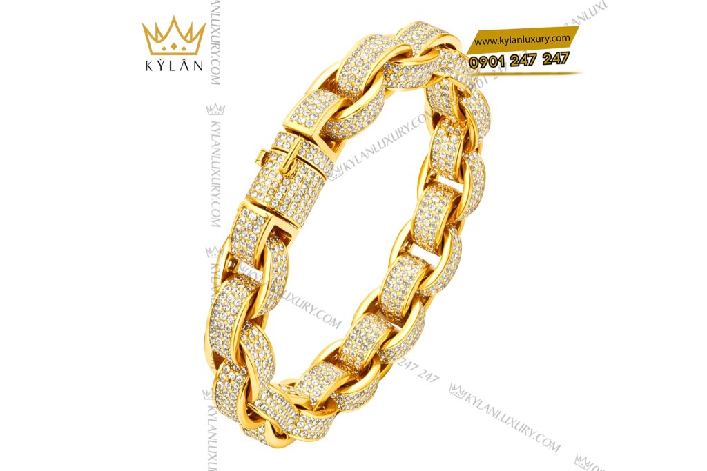 Lắc tay vàng vàng Au750 đính kim cương