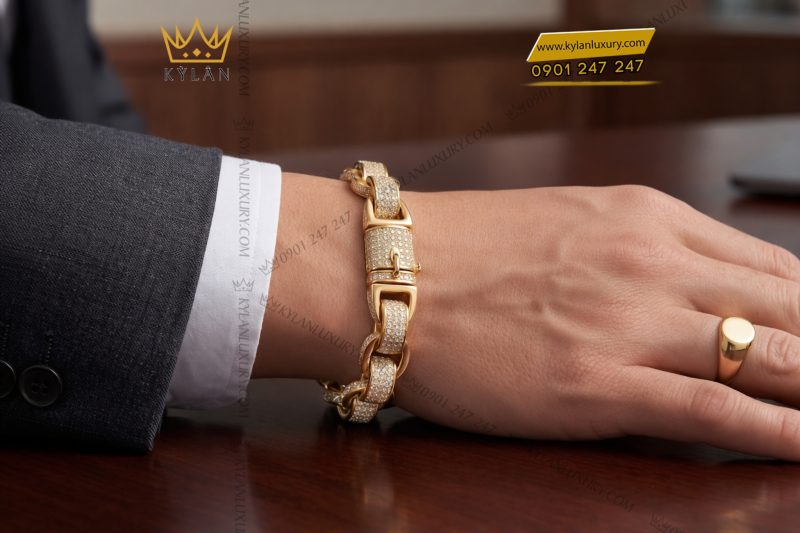 Lắc tay vàng vàng Au750 đính kim cương