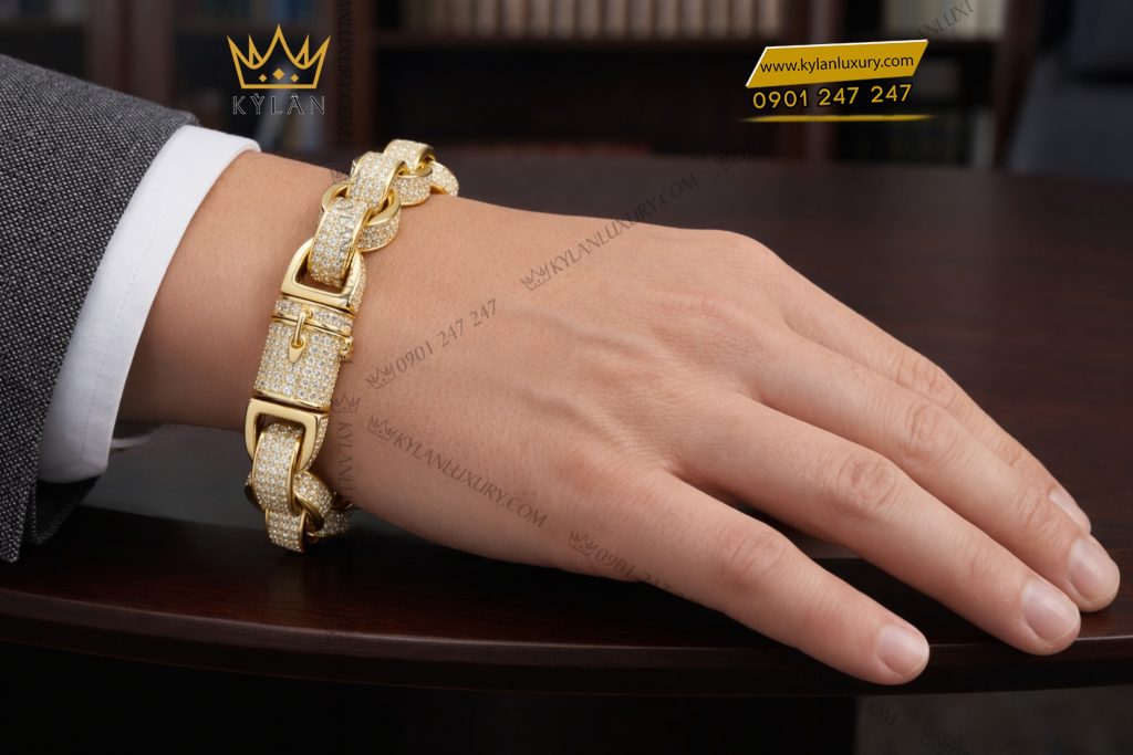 Kỳ Lân Luxury Lac tay vang vang Au750 dinh kim cuong 8 Lắc tay vàng vàng Au750 đính kim cương