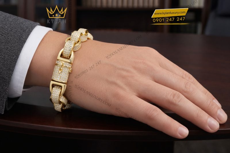 Lắc tay vàng vàng Au750 đính kim cương