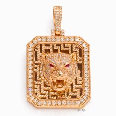 Mặt dây chuyền hình đầu hổ vàng hồng Au750 đính kim cương