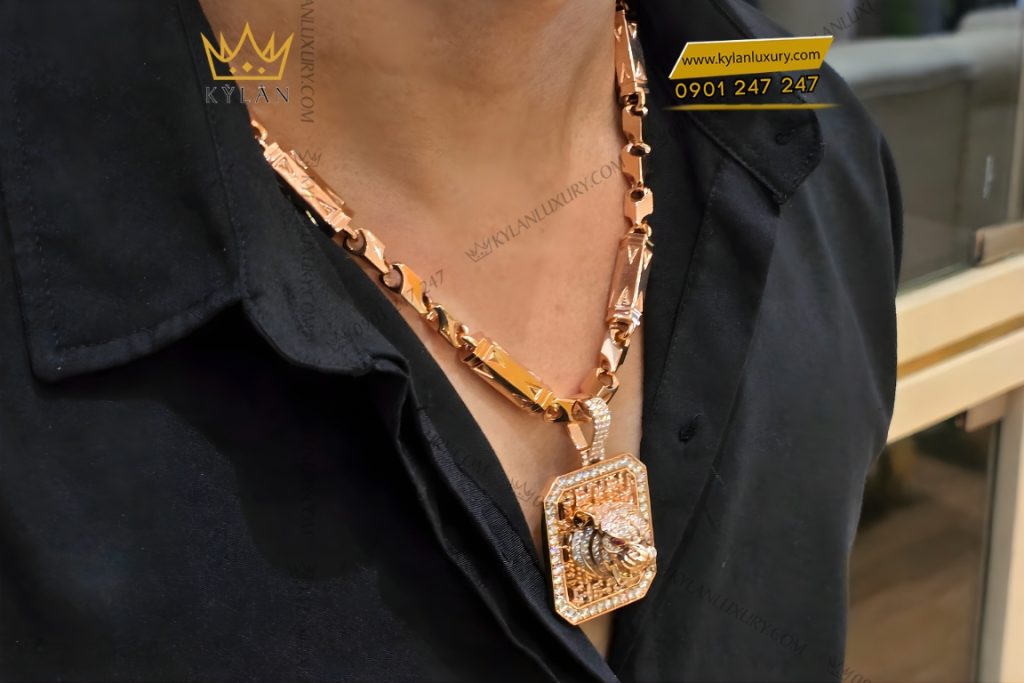 Kỳ Lân Luxury Mat day chuyen hinh dau ho vang hong Au750 dinh kim cuong 15 Mặt dây chuyền hình đầu hổ vàng hồng Au750 đính kim cương