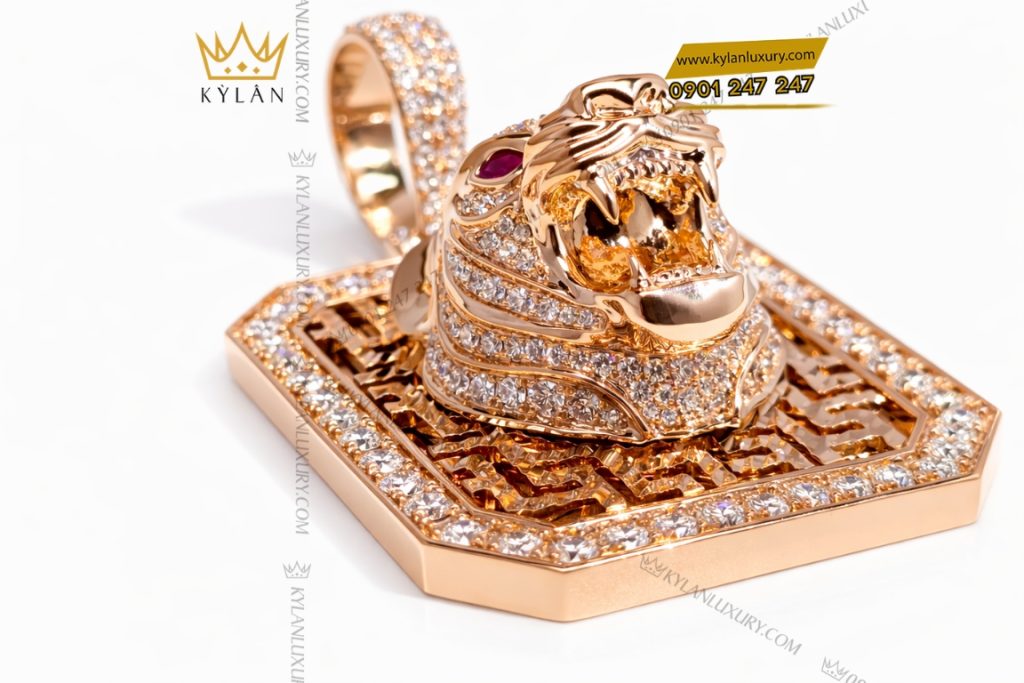 Kỳ Lân Luxury Mat day chuyen hinh dau ho vang hong Au750 dinh kim cuong 5 Mặt dây chuyền hình đầu hổ vàng hồng Au750 đính kim cương