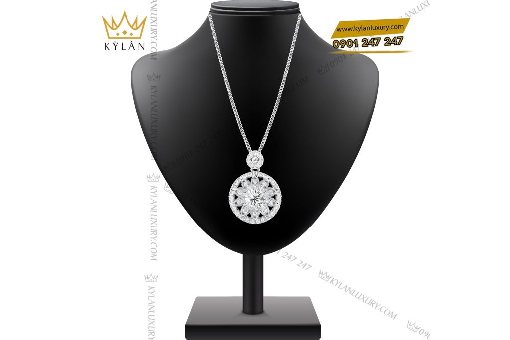 Kỳ Lân Luxury Mat day chuyen vang trang Au750 dinh kim cuong 2 Mặt dây chuyền vàng trắng Au750 đính kim cương