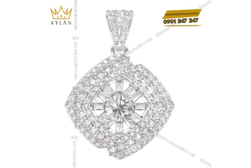 Mặt dây chuyền vàng trắng Au750 đính kim cương