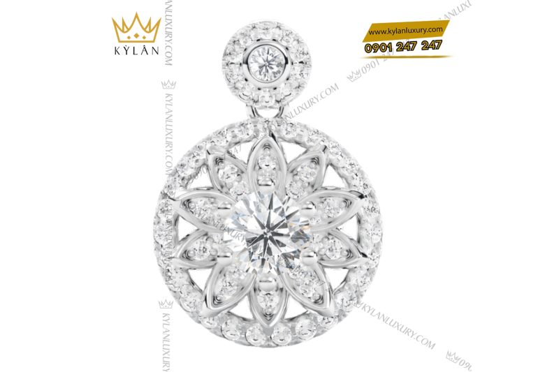 Mặt dây chuyền vàng trắng Au750 đính kim cương