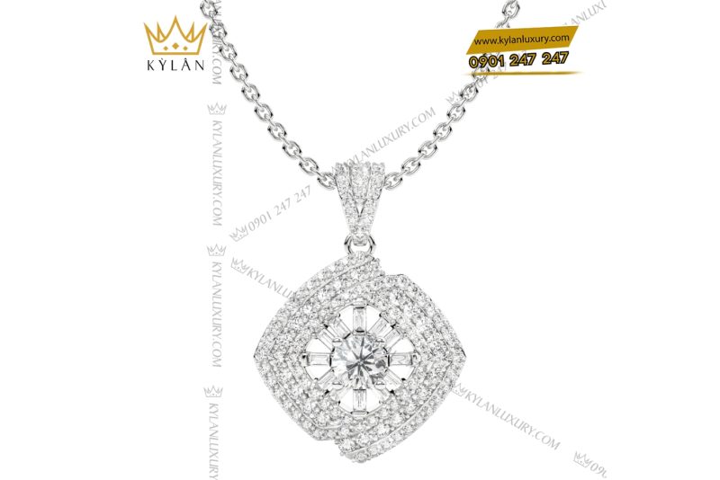 Mặt dây chuyền vàng trắng Au750 đính kim cương