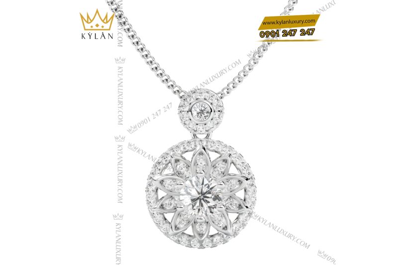 Mặt dây chuyền vàng trắng Au750 đính kim cương