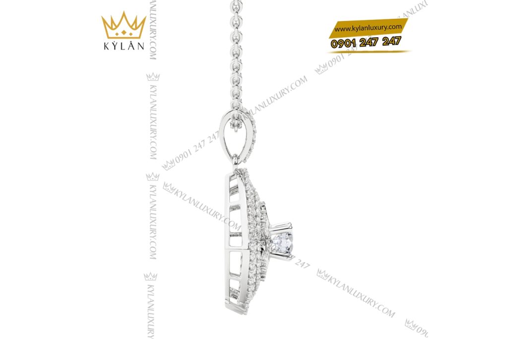 Kỳ Lân Luxury Mat day chuyen vang trang Au750 dinh kim cuong 5 1 Mặt dây chuyền vàng trắng Au750 đính kim cương