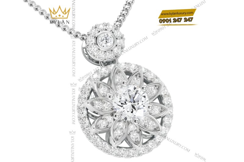 Mặt dây chuyền vàng trắng Au750 đính kim cương