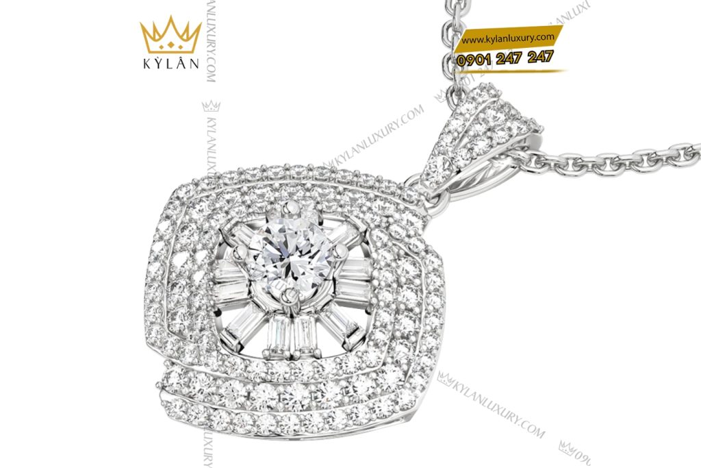 Mặt dây chuyền vàng trắng Au750 đính kim cương