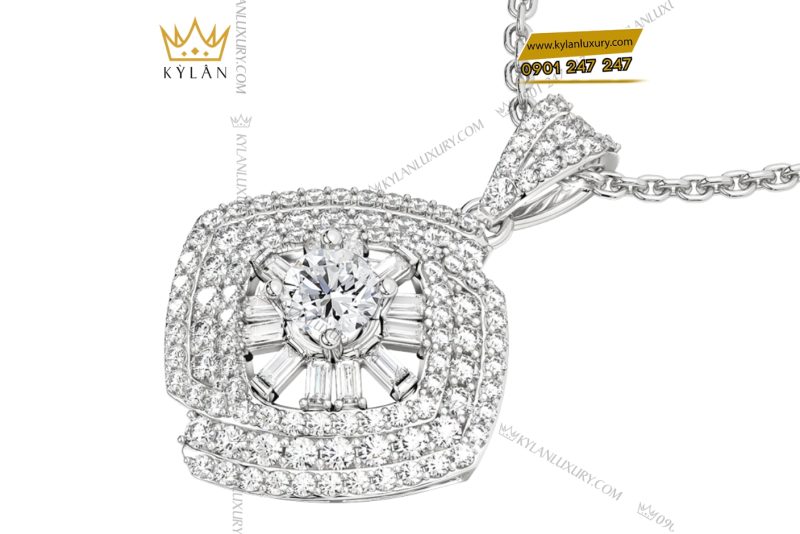 Mặt dây chuyền vàng trắng Au750 đính kim cương