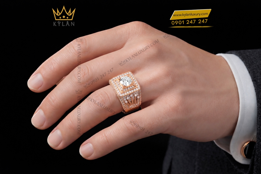 Nhẫn Rolex vàng hồng Au750 đính kim cương