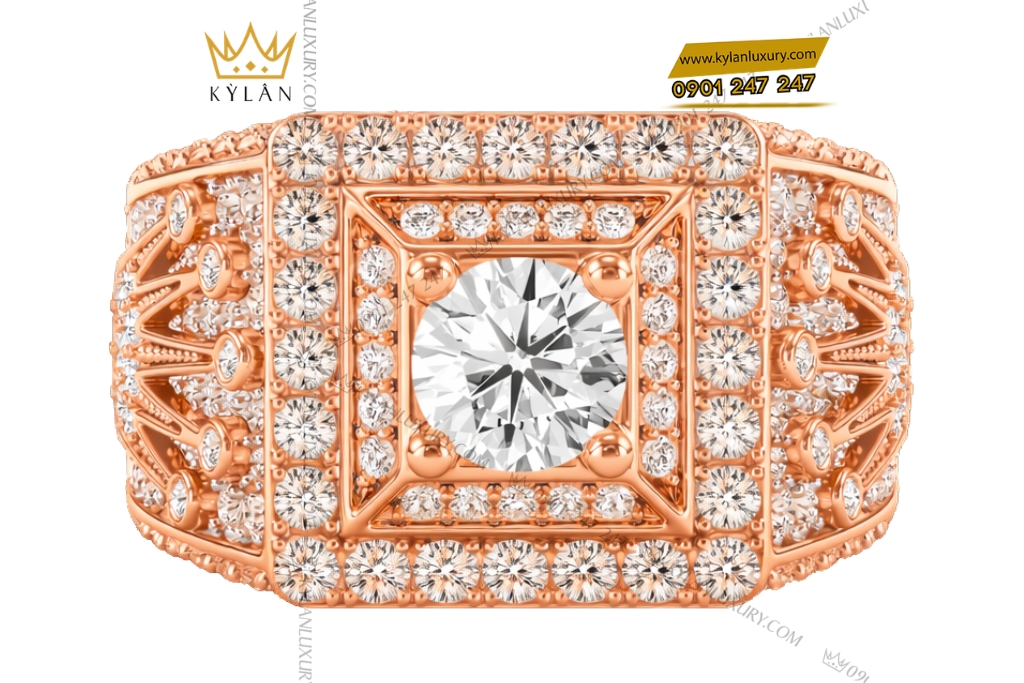 Nhẫn Rolex vàng hồng Au750 đính kim cương